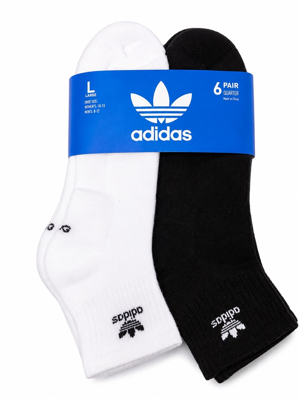adidas Men’s 6-Pack Quarter Socks – Black & White